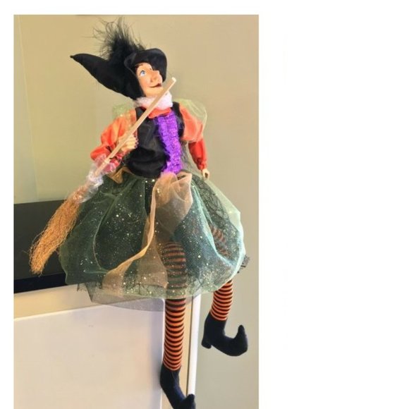New Ritzy Glam Halloween Witch Doll Shelf Sitter Leg Dangler w/ Broom 29" - Picture 2 of 6
